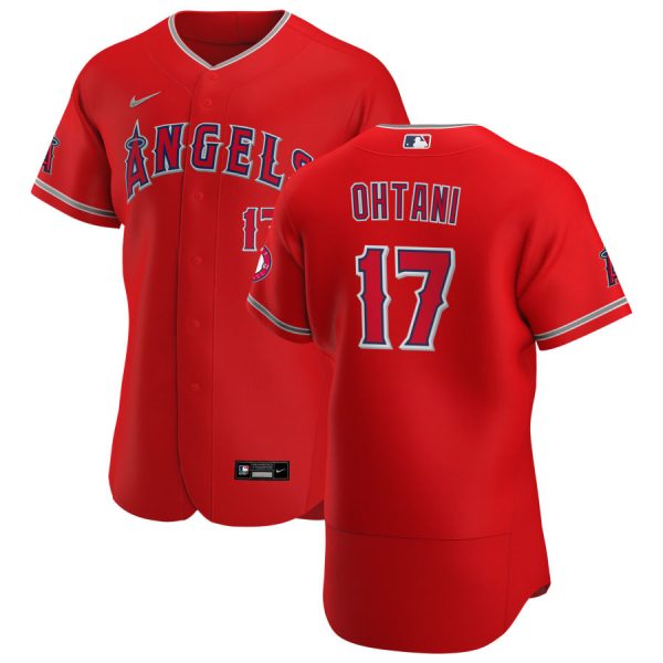 Stunning Los Angeles Angels #17 Shohei Ohtani Men's Nike Red Alternate 2020 Authentic Player MLB Jersey