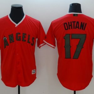 Stunning Angels of Anaheim #17 Shohei Ohtani Red New Cool Base 2018 Memorial Day Stitched MLB Jersey