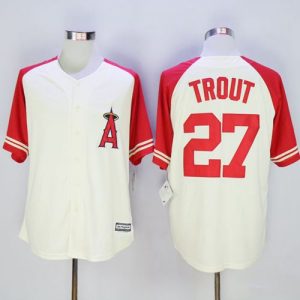 Exceptional Angels of Anaheim #27 Mike Trout Cream/Red Exclusive New Cool Base Stitched MLB Jersey