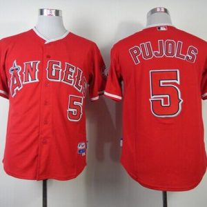 Exceptional Angels of Anaheim #5 Albert Pujols Red Cool Base Stitched MLB Jersey