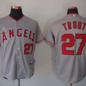 Exceptional Angels of Anaheim #27 Mike Trout Grey Cool Base Stitched MLB Jersey