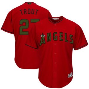 Exceptional Angels of Anaheim #27 Mike Trout Red New Cool Base 2018 Memorial Day Stitched MLB Jersey