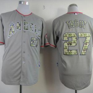 Exceptional Angels of Anaheim #27 Mike Trout Grey USMC Cool Base Stitched MLB Jersey