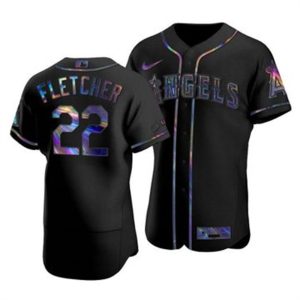 Superb Los Angeles Angels #22 David Fletcher Men's Nike Iridescent Holographic Collection MLB Jersey   Black