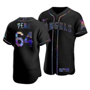 Fantastic Los Angeles Angels #64 Felix Pena Men's Nike Iridescent Holographic Collection MLB Jersey   Black