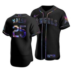 Delightful Los Angeles Angels #25 Jared Walsh Men's Nike Iridescent Holographic Collection MLB Jersey   Black