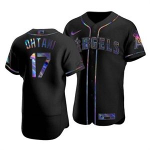 Superb Los Angeles Angels #17 Shohei Ohtani Men's Nike Iridescent Holographic Collection MLB Jersey   Black