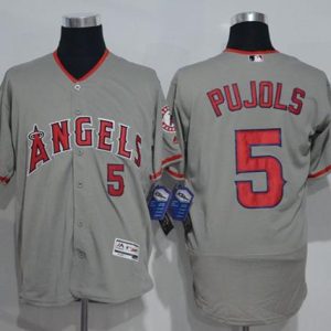Stunning Angels of Anaheim #5 Albert Pujols Grey Flexbase Authentic Collection Stitched MLB Jersey
