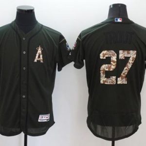Stunning Angels of Anaheim #27 Mike Trout Green Flexbase Authentic Collection Salute to Service Stitched MLB Jersey