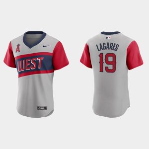 Amazing Los Angeles Angels #19 Juan Lagares Men's Nike Gray 2021 Little League Classic Authentic MLB Jersey