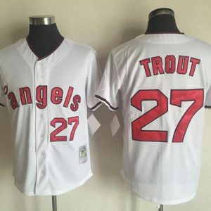 Delightful Mitchell And Ness Angels of Anaheim #27 Mike Trout White Throwback Stitched MLB Jersey