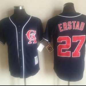 Impressive Mitchell And Ness Angels of Anaheim #27 Darin Erstad Navy Blue Throwback Stitched MLB Jersey