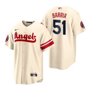 Stunning Los Angeles Angels #51 Jaime Barria Cream Men's MLB Nike 2022 City Connect Game Jersey