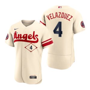 Premium Los Angeles Angels #4 Andrew Velazquez Cream Men's MLB Nike Authentic 2022 City Connect Jersey