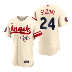Impressive Los Angeles Angels #24 Kurt Suzuki Cream Men's MLB Nike Authentic 2022 City Connect Jersey