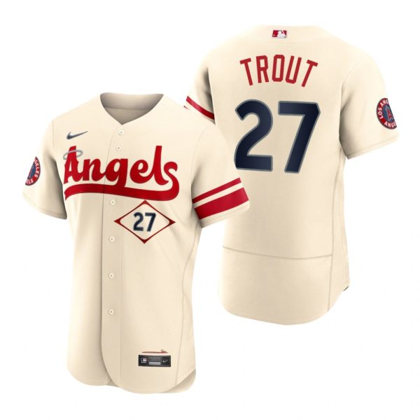 Exceptional Los Angeles Angels #27 Mike Trout Cream Men's MLB Nike Authentic 2022 City Connect Jersey
