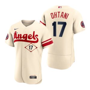 Stunning Los Angeles Angels #17 Shohei Ohtani Cream Men's MLB Nike Authentic 2022 City Connect Jersey