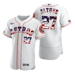 Outstanding Houston Astros #27 Jose Altuve Men's Nike White Fluttering USA Flag Limited Edition Authentic MLB Jersey