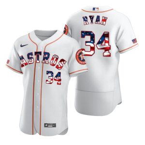 Amazing Houston Astros #34 Nolan Ryan Men's Nike White Fluttering USA Flag Limited Edition Authentic MLB Jersey