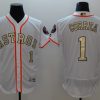 Impressive Astros #1 Carlos Correa White FlexBase Authentic 2017 World Series Champions Gold Program Stitched MLB Jersey