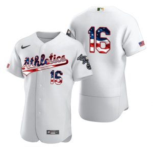 Stunning Oakland Athletics #16 Liam Hendriks Men's Nike White Fluttering USA Flag Limited Edition Authentic MLB Jersey