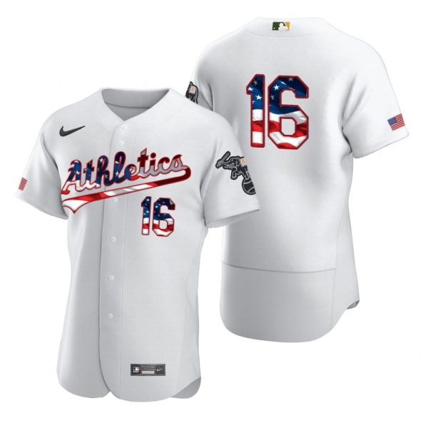 Stunning Oakland Athletics #16 Liam Hendriks Men's Nike White Fluttering USA Flag Limited Edition Authentic MLB Jersey