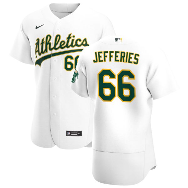Premium Oakland Athletics #66 Daulton Jefferies Men's Nike White Home 2020 Authentic Player MLB Jersey