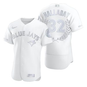 Impressive Toronto Blue Jays #32 Roy Halladay Men's Nike Platinum MLB MVP Limited Player Edition Jersey