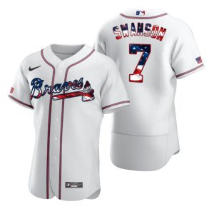 Premium Atlanta Braves #7 Dansby Swanson Men's Nike White Fluttering USA Flag Limited Edition Authentic MLB Jersey