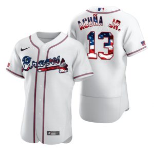 HighQuality Atlanta Braves #13 Ronald Acuna Jr. Men's Nike White Fluttering USA Flag Limited Edition Authentic MLB Jersey