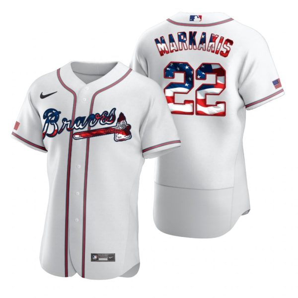 Fantastic Atlanta Braves #22 Nick Markakis Men's Nike White Fluttering USA Flag Limited Edition Authentic MLB Jersey