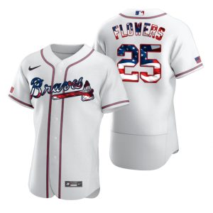 Exceptional Atlanta Braves #25 Tyler Flowers Men's Nike White Fluttering USA Flag Limited Edition Authentic MLB Jersey