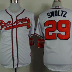 Stunning Braves #29 John Smoltz White Cool Base Stitched MLB Jersey