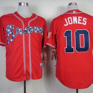 Premium Braves #10 Chipper Jones Red Stitched MLB Jersey