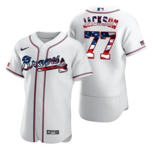 Impressive Atlanta Braves #77 Luke Jackson Men's Nike White Fluttering USA Flag Limited Edition Authentic MLB Jersey