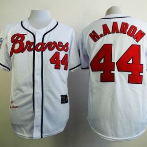 Stunning Mitchell And Ness 1963 Braves #44 Hank Aaron White Stitched MLB Jersey