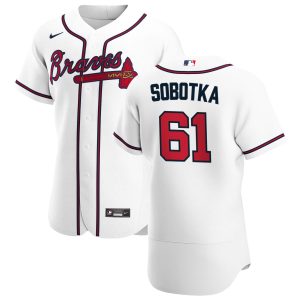 Premium Atlanta Braves #61 Chad Sobotka Men's Nike White Home 2020 Authentic Player MLB Jersey