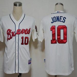 Fantastic Braves #10 Chipper Jones Cream Cool Base Stitched MLB Jersey
