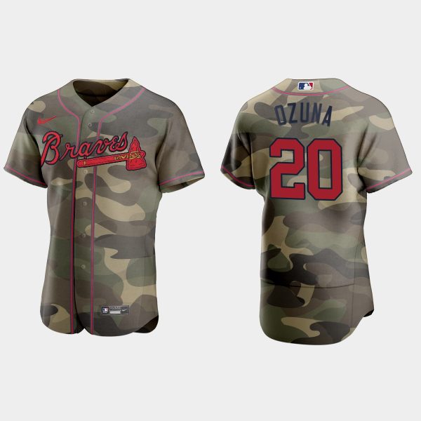 Stunning Atlanta Braves #20 Marcell Ozuna Men's Nike 2021 Armed Forces Day Authentic MLB Jersey Camo