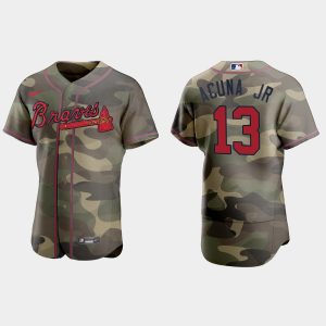 Delightful Atlanta Braves #13 Ronald Acuna Jr. Men's Nike 2021 Armed Forces Day Authentic MLB Jersey  Camo