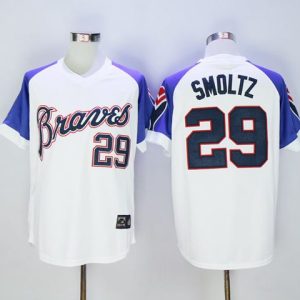 Exceptional Mitchell And Ness 1973 Braves #29 John Smoltz White Throwback Stitched MLB Jersey