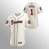 Impressive Atlanta Braves #1 Ozzie Albies Men's Nike 150th Anniversary 2021 World Series Authentic MLB Jersey   Cream