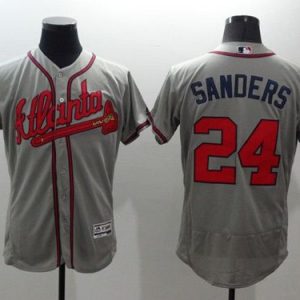 Stunning Braves #24 Deion Sanders Grey Flexbase Authentic Collection Stitched MLB Jersey