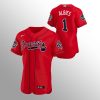 Fantastic Atlanta Braves #1 Ozzie Albies Men's Nike 150th Anniversary 2021 World Series Authentic MLB Jersey   Red