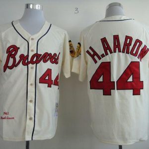 Premium Mitchell And Ness 1963 Braves #44 Hank Aaron Cream Throwback Stitched MLB Jersey