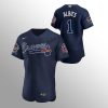 HighQuality Atlanta Braves #1 Ozzie Albies Men's Nike 150th Anniversary 2021 World Series Authentic MLB Jersey   Navy