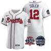 Stunning Atlanta Braves #12 Jorge Soler Men's Nike 150th Anniversary 2021 World Series Authentic MLB Jersey   White