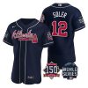 Impressive Atlanta Braves #12 Jorge Soler Men's Nike 150th Anniversary 2021 World Series Authentic MLB Jersey   Navy