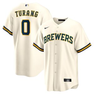 Amazing Milwaukee Brewers #0 Brice Turang Men's Nike Nike MLB Home Replica Player Jersey   Cream