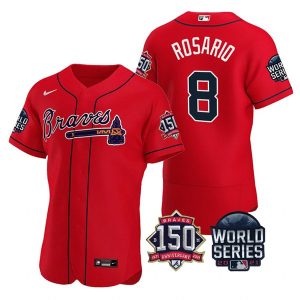 Exceptional Atlanta Braves #8 Eddie Rosario Men's Nike 150th Anniversary 2021 World Series Authentic MLB Jersey   Red